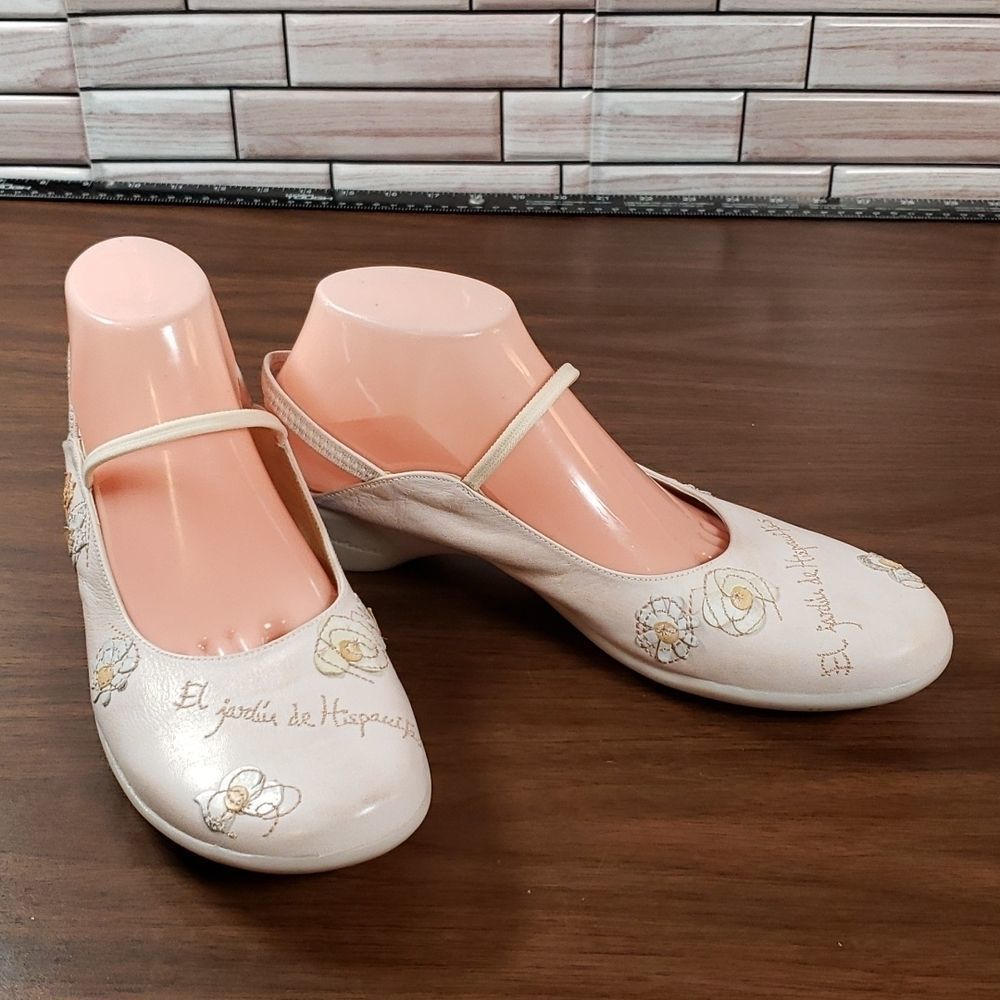 Jardin Hispanitas Embroidered Distressed Mary Jane Mule Shoes Floral Size 10